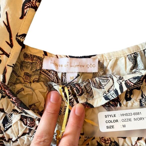 House of Harlow 1960 Puff Sleeve Smocked Mini Dress Size Medium - New 687P - Picture 5 of 9